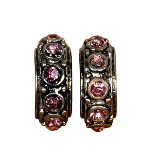 2 Pink Crystal Spacer Charms Sterling Silver EUC Gift Breast Cancer Awareness - Picture 3 of 7